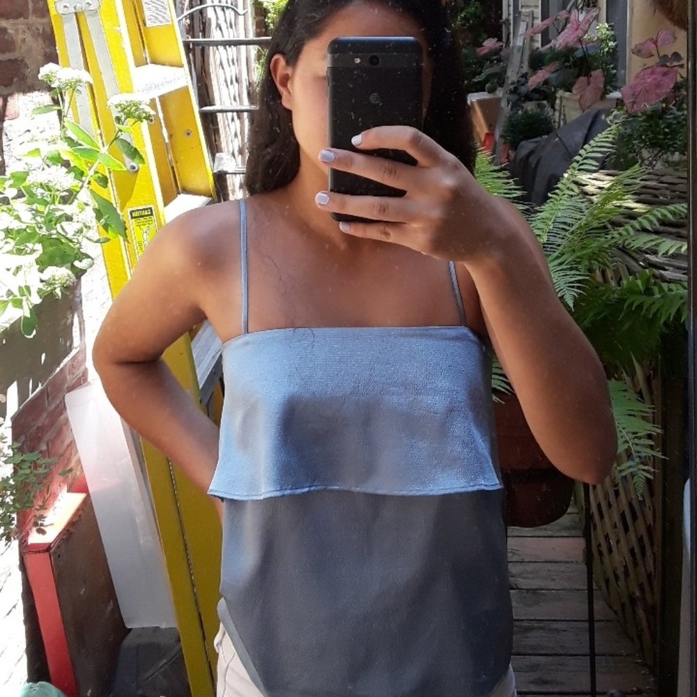 H&M CHIC BABY BLUE TEXTURED TANK TOP